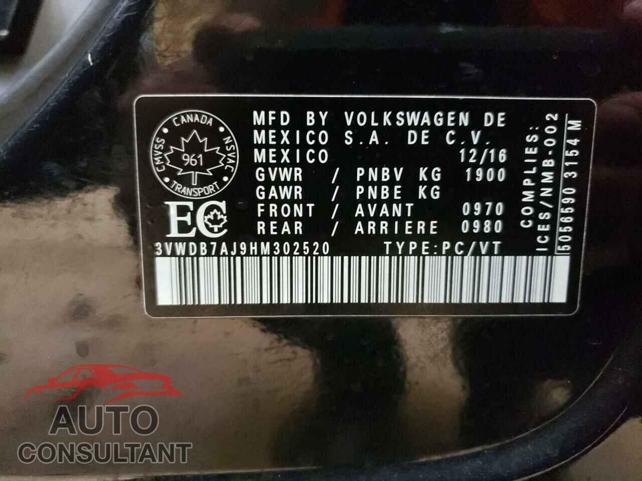 VOLKSWAGEN JETTA 2017 - 3VWDB7AJ9HM302520