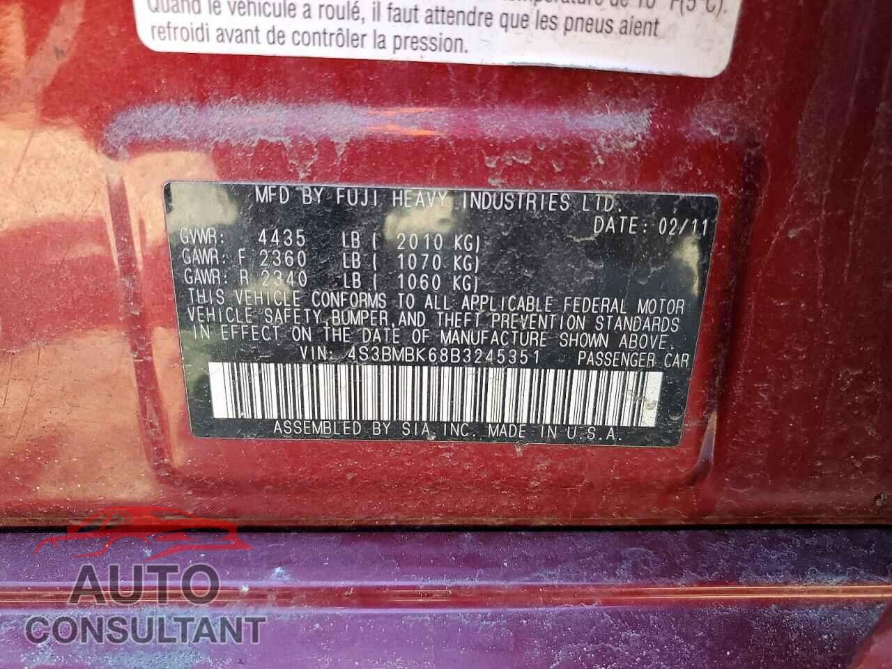 SUBARU LEGACY 2011 - 4S3BMBK68B3245351