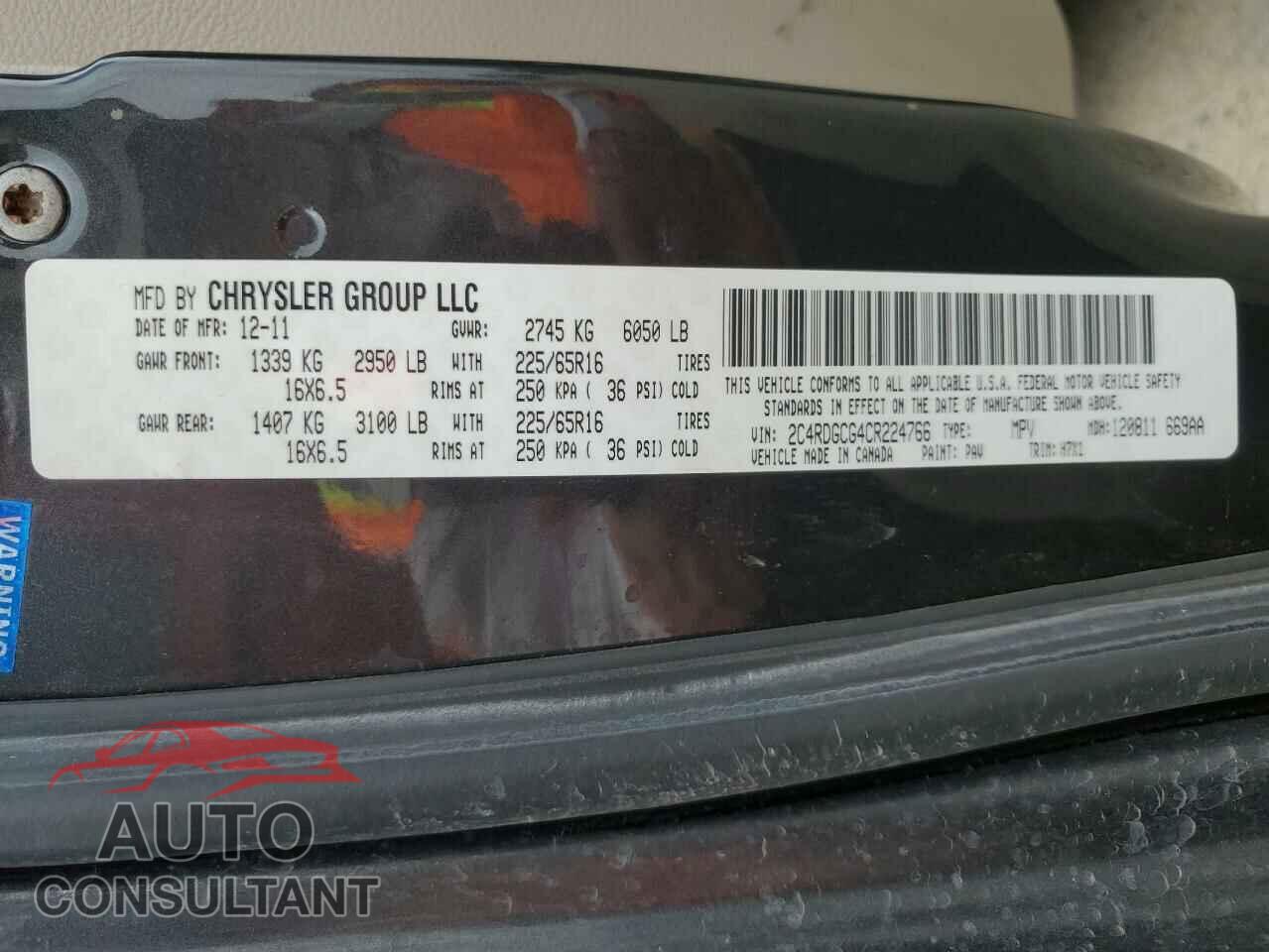 DODGE CARAVAN 2012 - 2C4RDGCG4CR224766