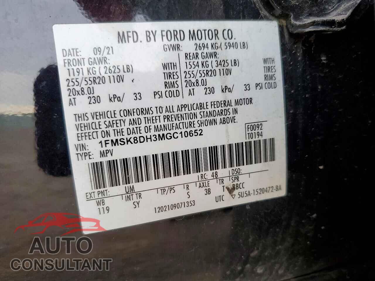 FORD EXPLORER 2021 - 1FMSK8DH3MGC10652