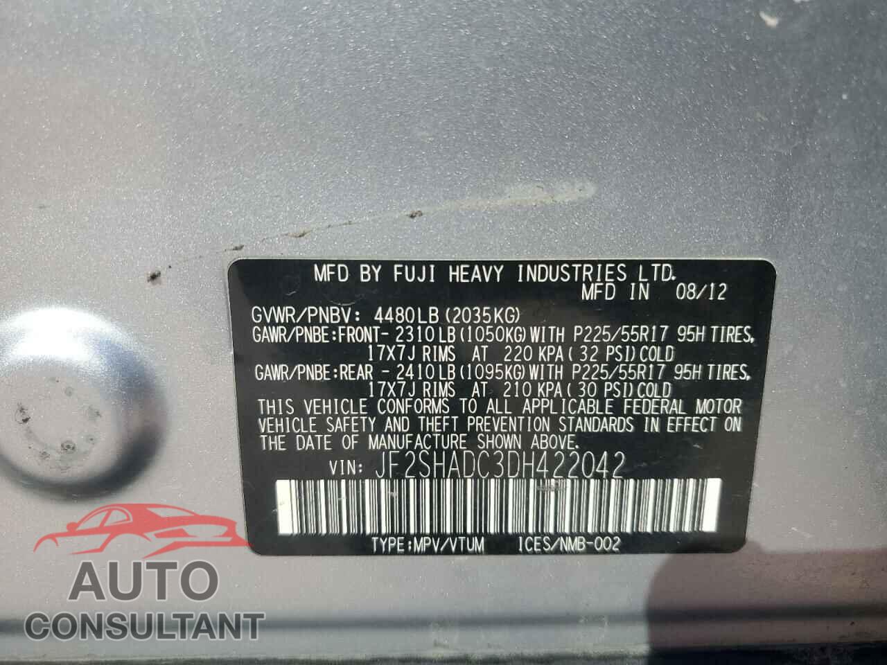 SUBARU FORESTER 2013 - JF2SHADC3DH422042