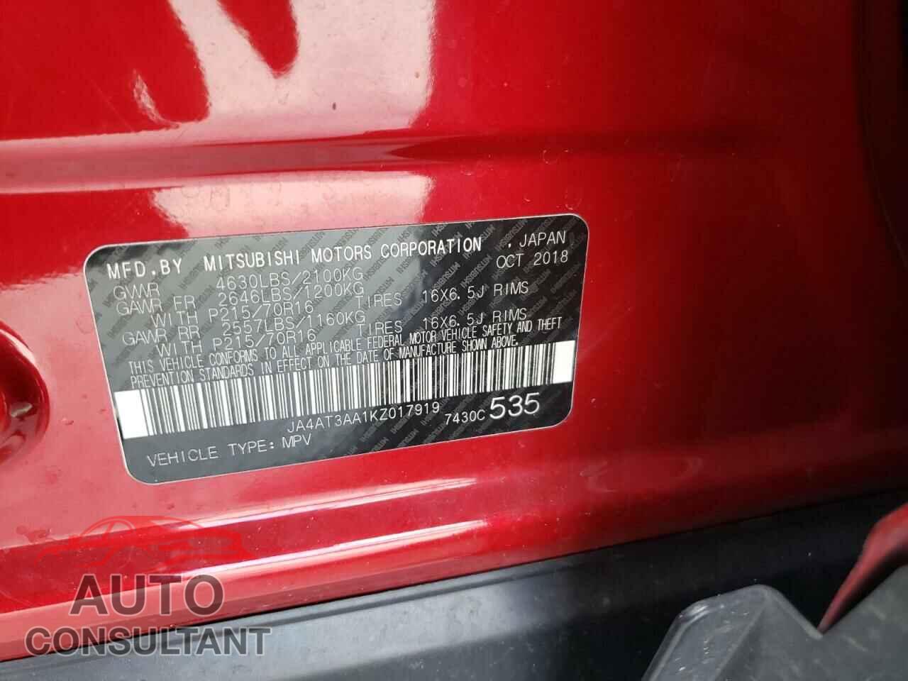 MITSUBISHI ECLIPSE 2019 - JA4AT3AA1KZ017919