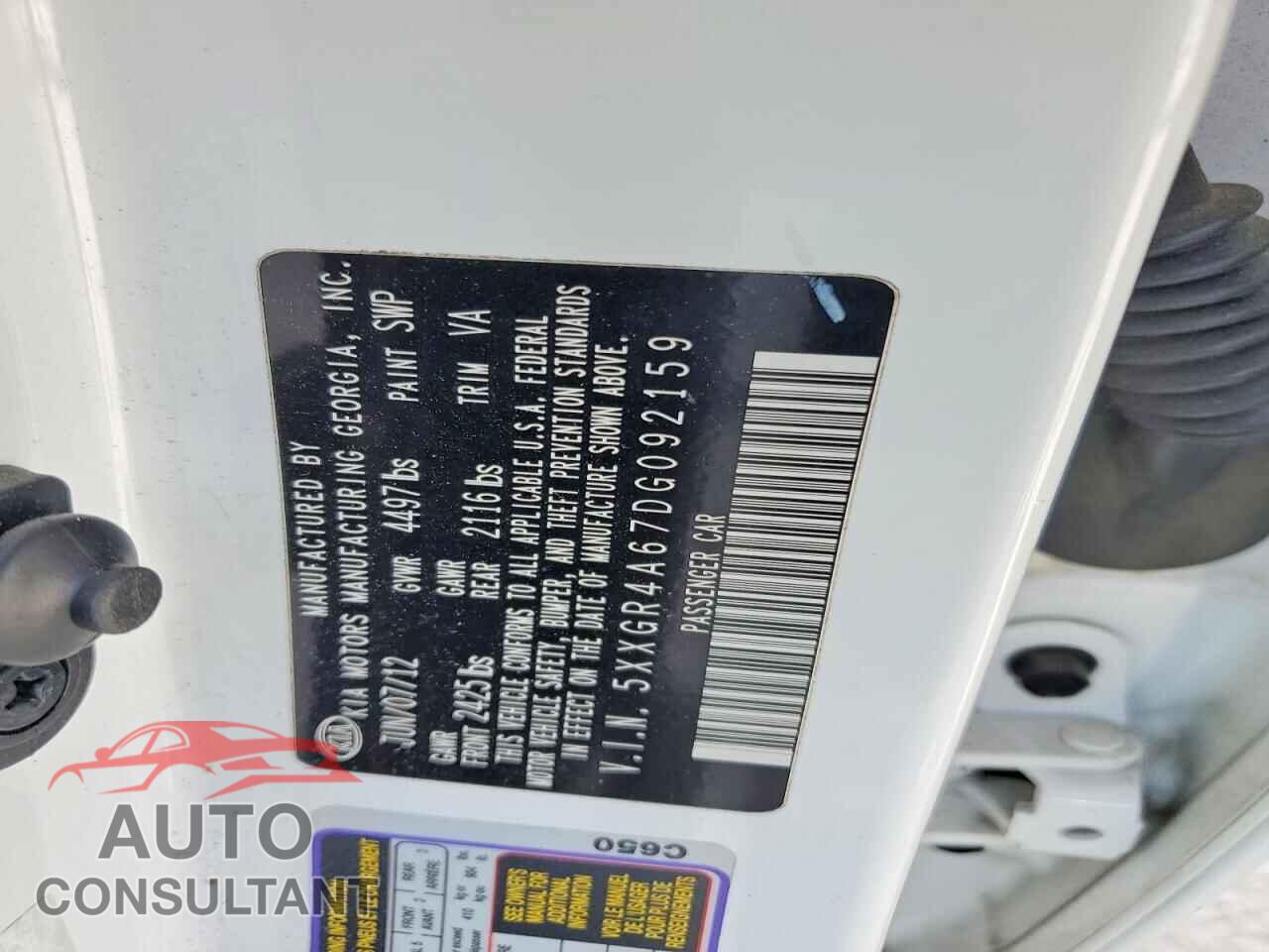 KIA OPTIMA 2013 - 5XXGR4A67DG092159