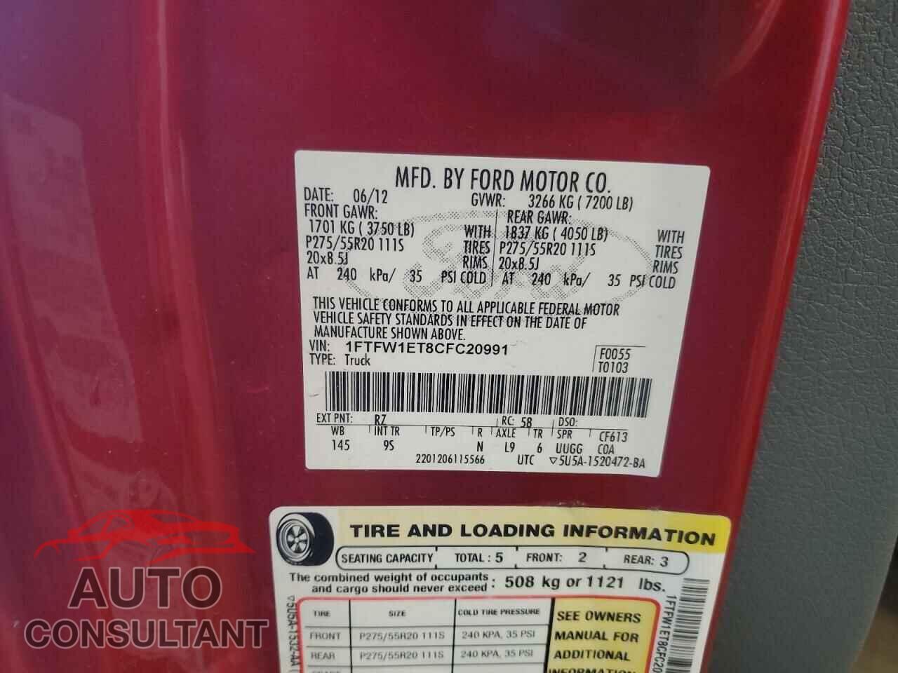 FORD F-150 2012 - 1FTFW1ET8CFC20991