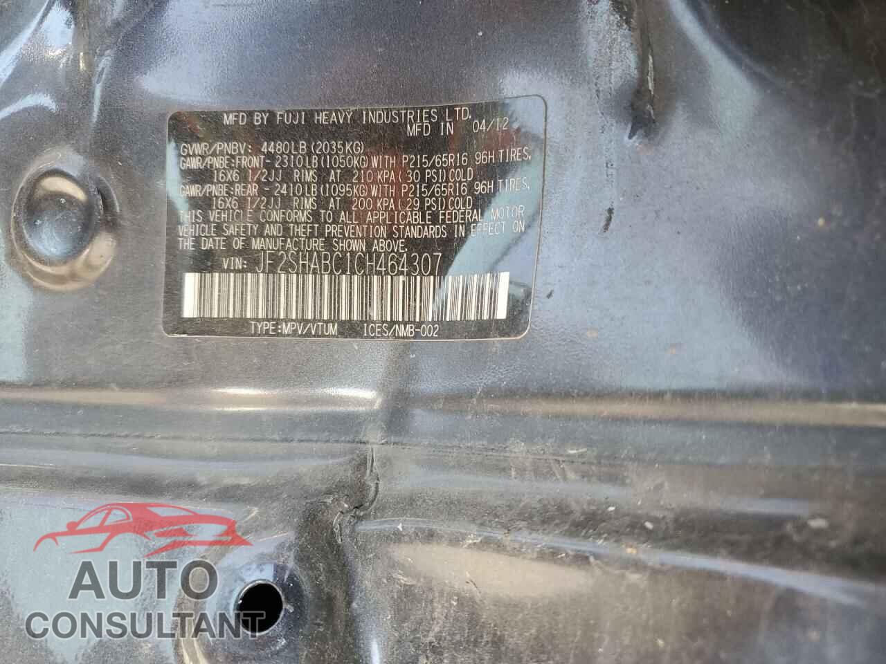 SUBARU FORESTER 2012 - JF2SHABC1CH464307