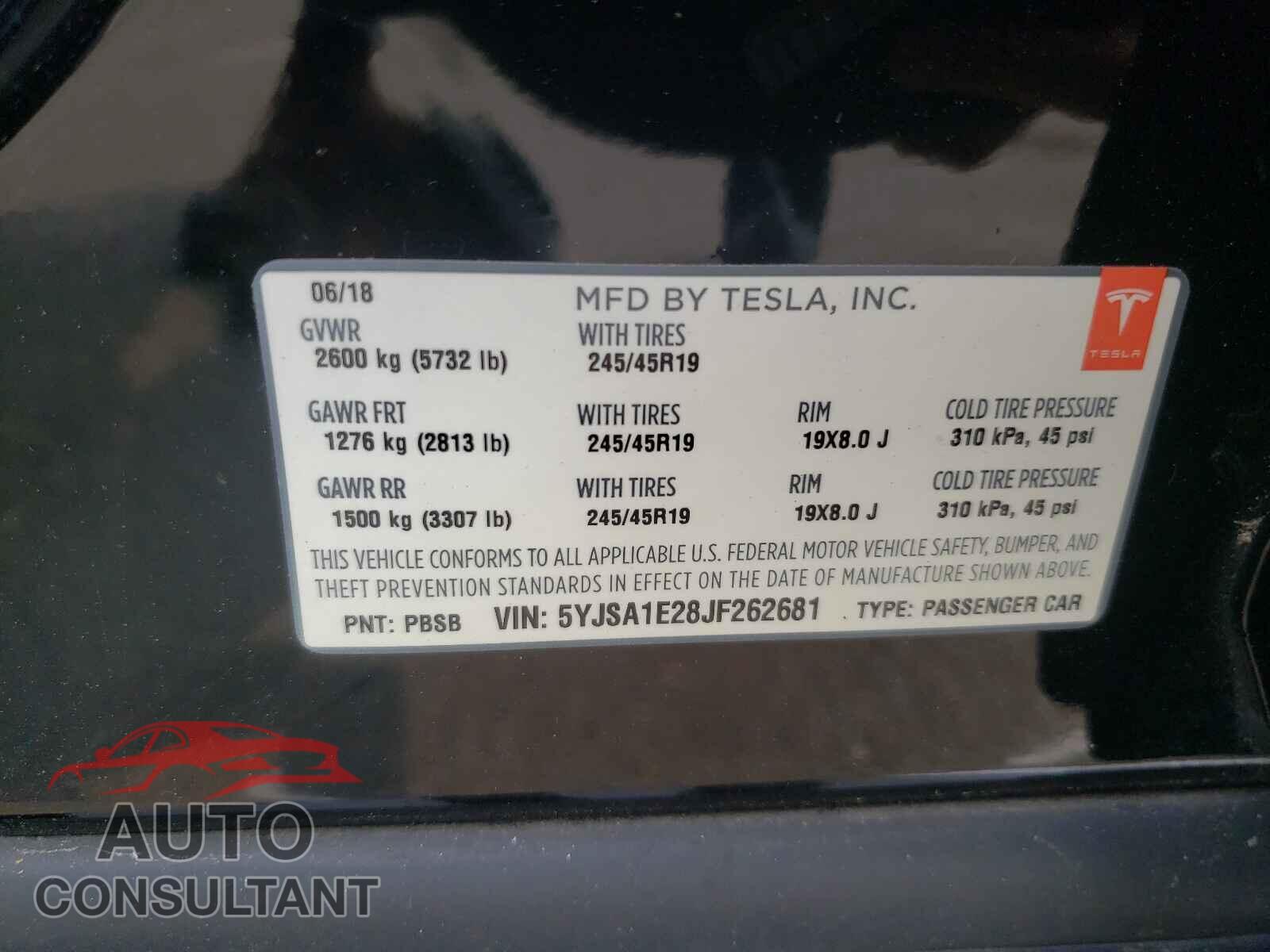 TESLA MODEL S 2018 - 5YJSA1E28JF262681