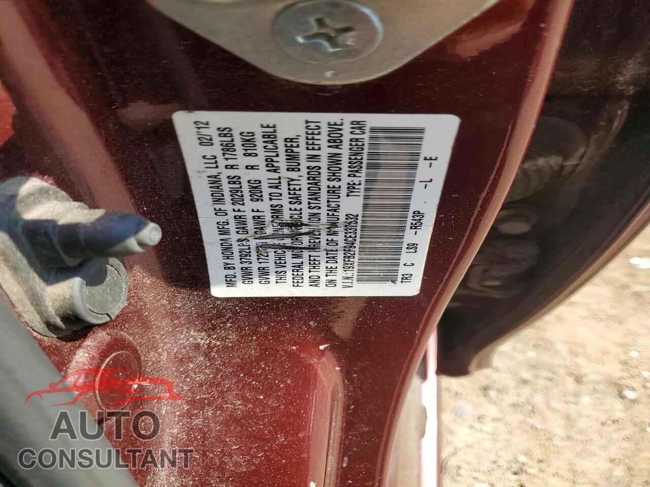 HONDA CIVIC 2012 - 19XFB2F94CE337532