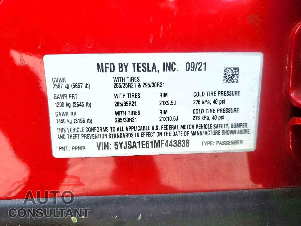 TESLA MODEL S 2021 - 5YJSA1E61MF443838