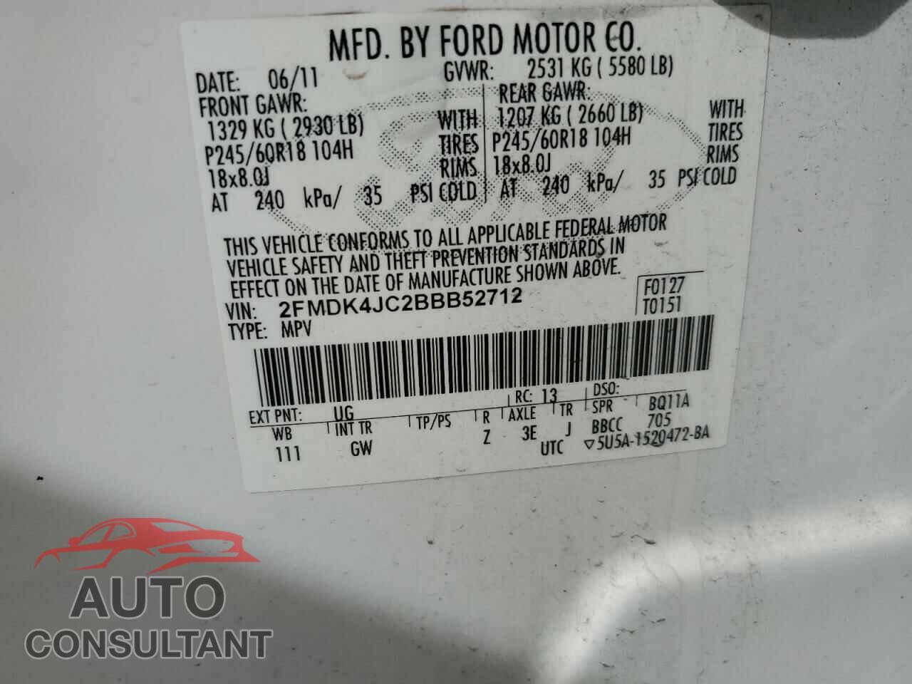 FORD EDGE 2011 - 2FMDK4JC2BBB52712
