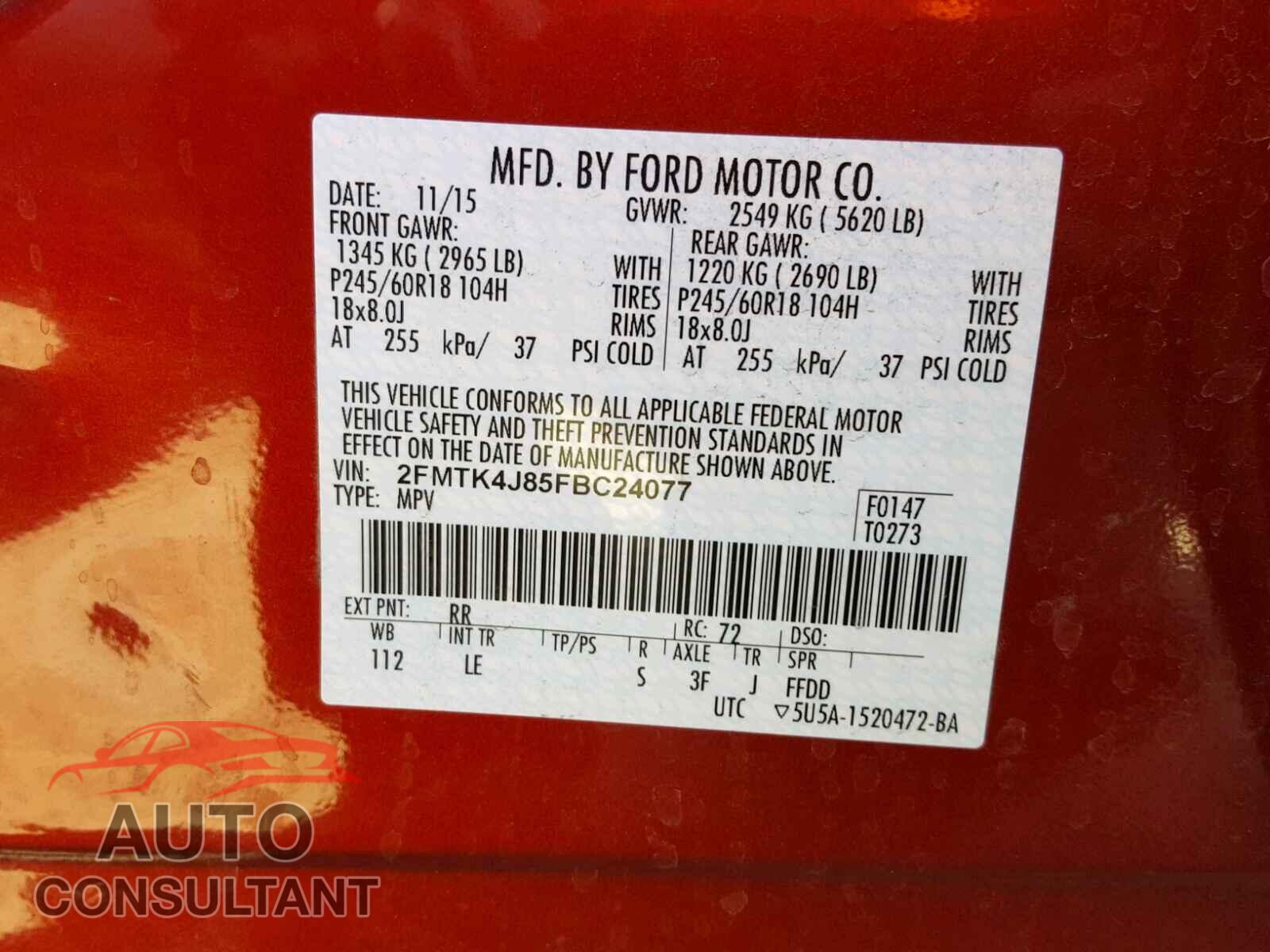 FORD EDGE SEL 2015 - 2FMTK4J85FBC24077
