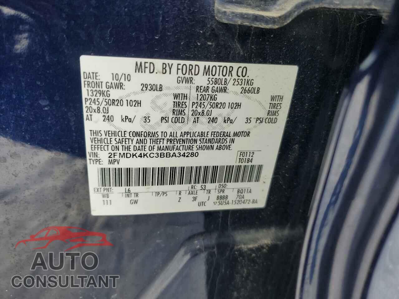 FORD EDGE 2011 - 2FMDK4KC3BBA34280