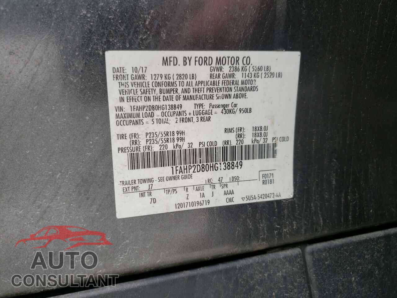 FORD TAURUS 2017 - 1FAHP2D80HG138849