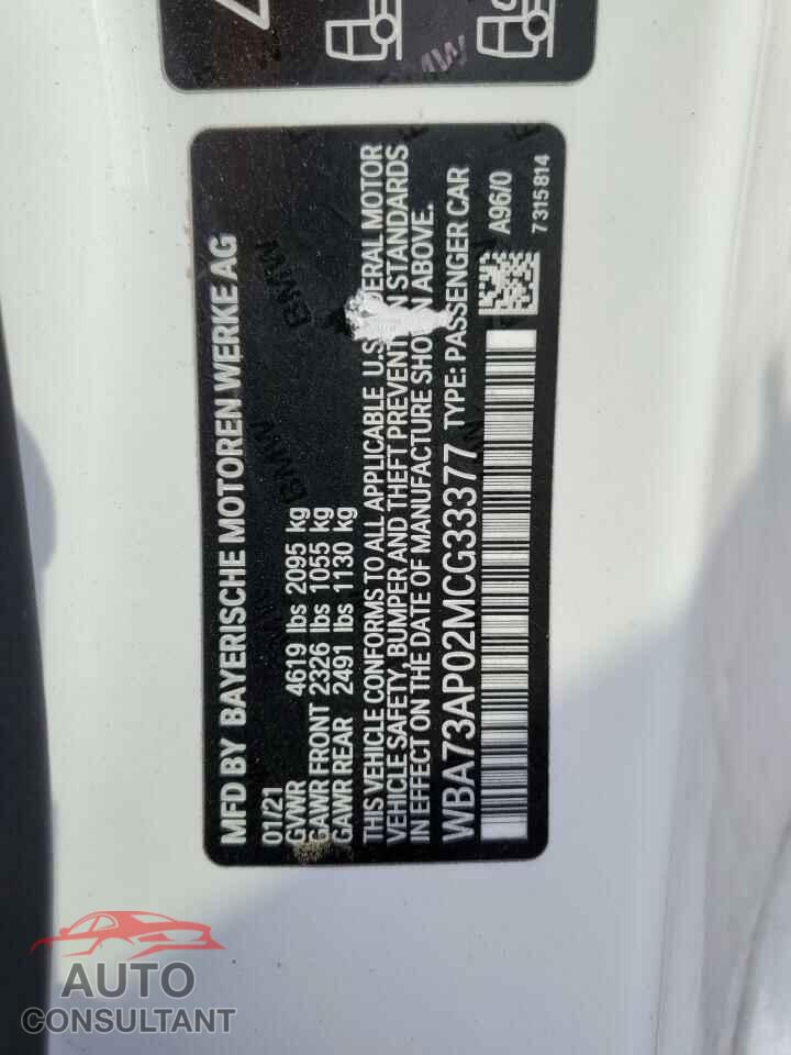 BMW 4 SERIES 2021 - WBA73AP02MCG33377