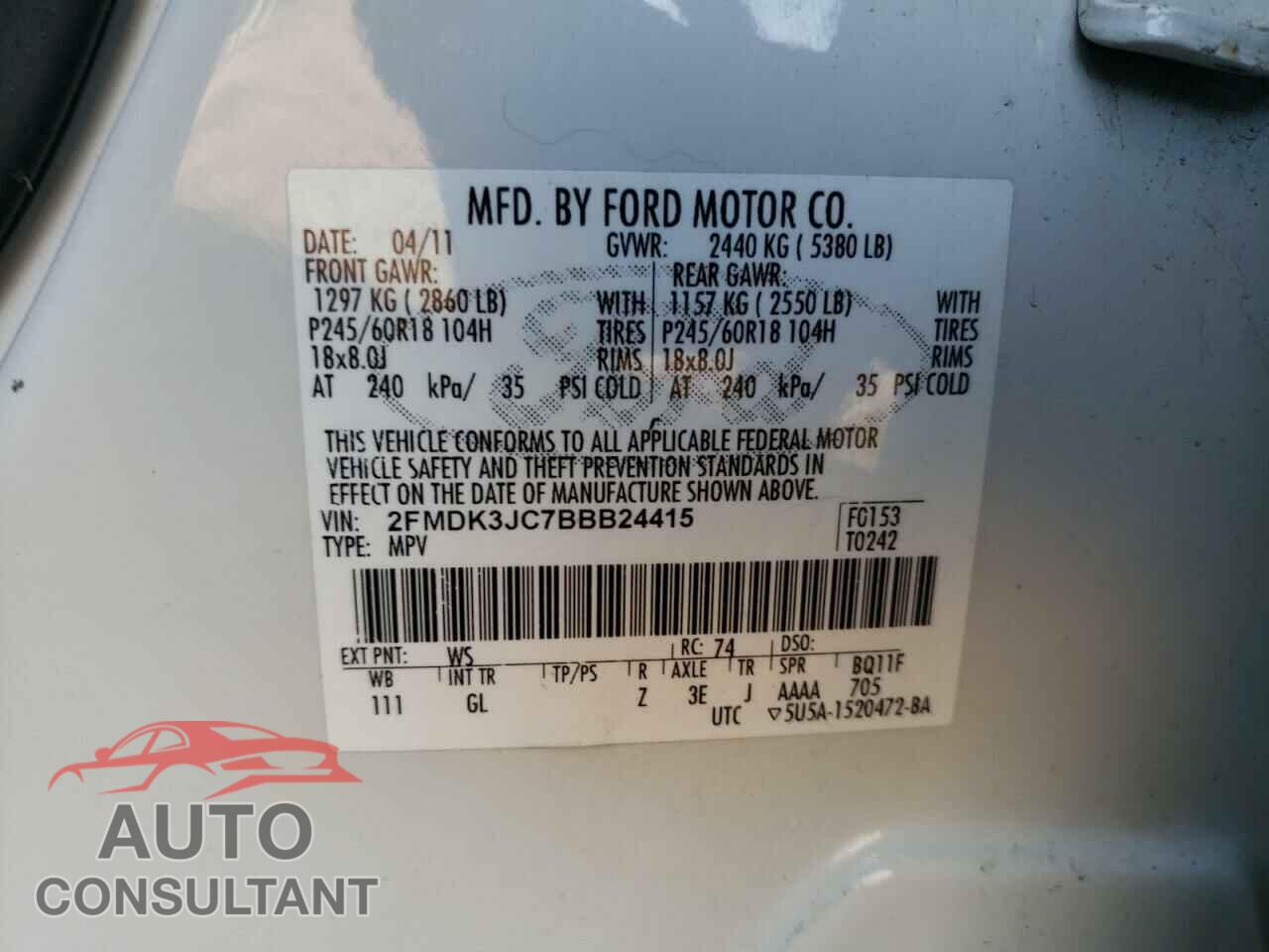 FORD EDGE 2011 - 2FMDK3JC7BBB24415