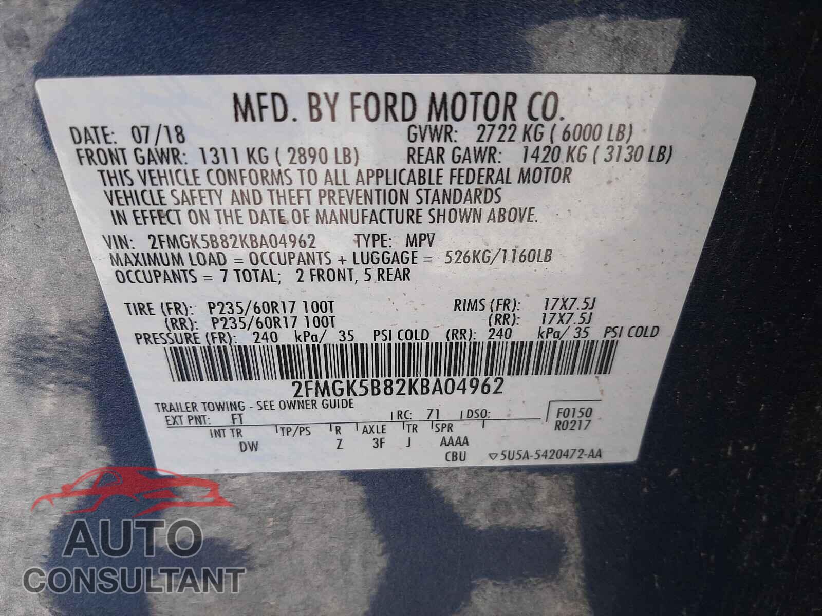 FORD FLEX 2019 - 2FMGK5B82KBA04962