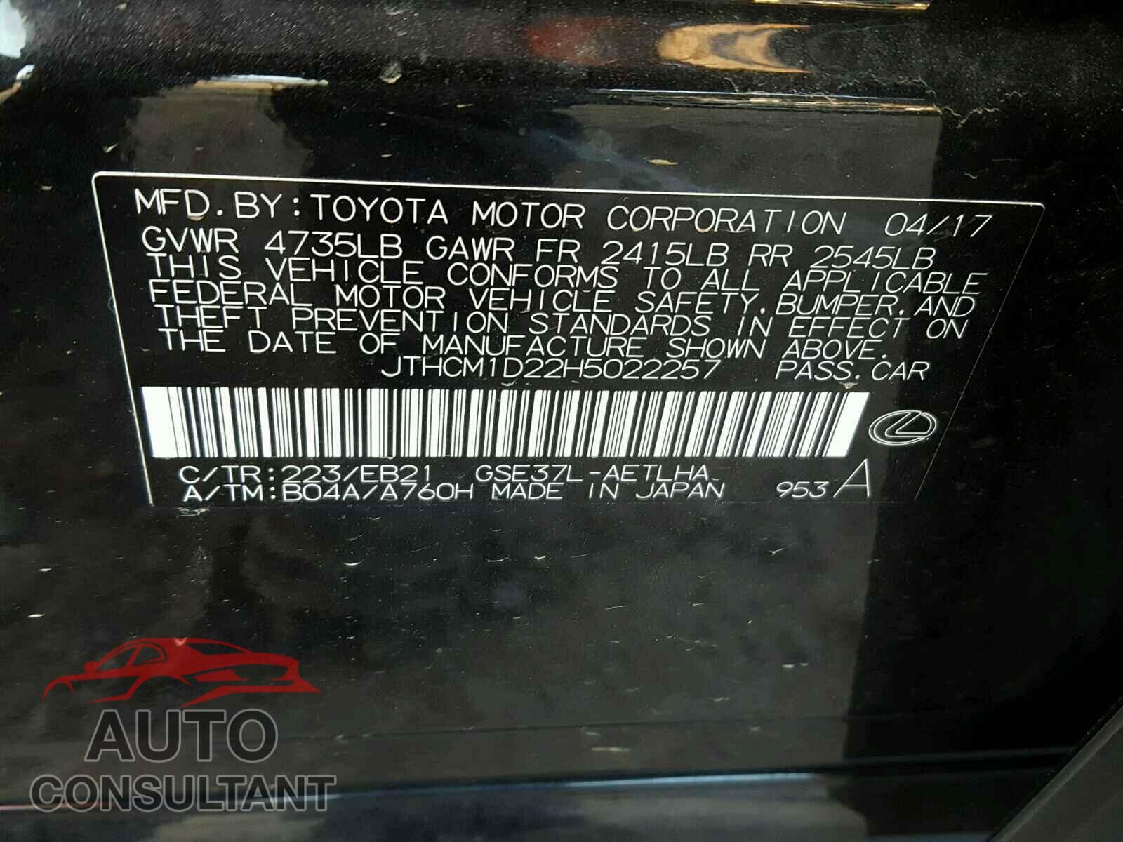 LEXUS IS 2017 - JTHCM1D22H5022257