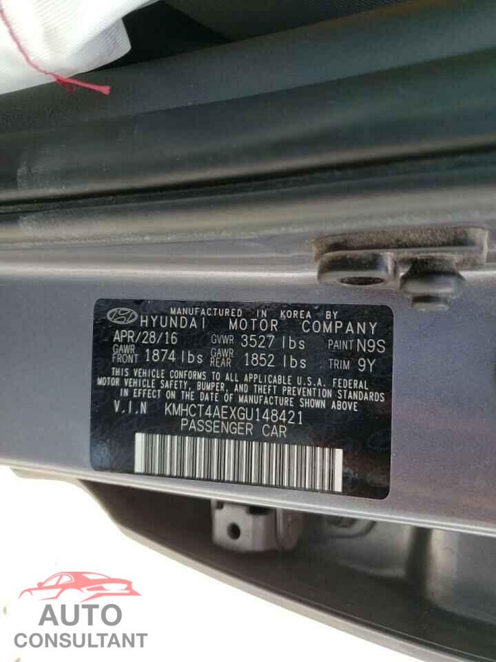 HYUNDAI ACCENT 2016 - KMHCT4AEXGU148421