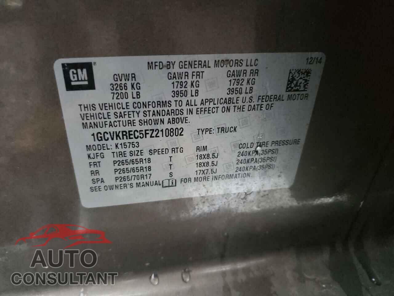 CHEVROLET SILVERADO 2015 - 1GCVKREC5FZ210802