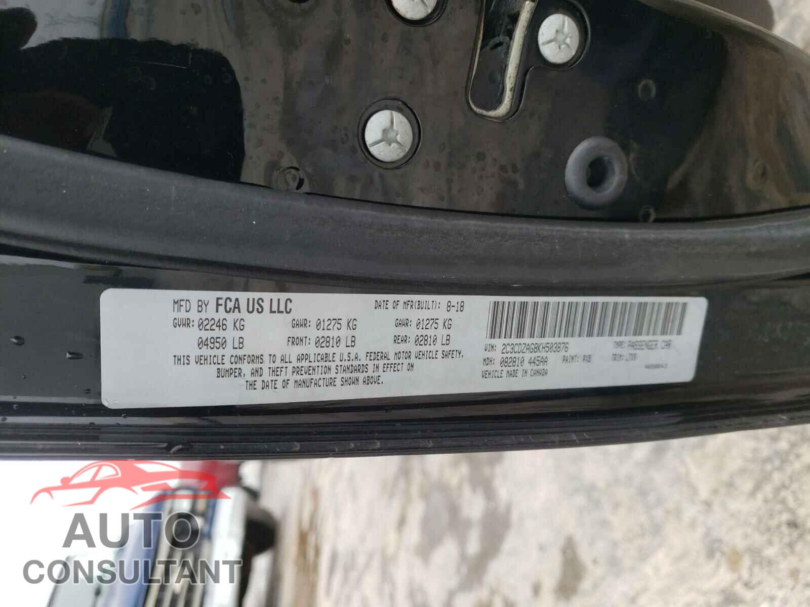 DODGE CHALLENGER 2019 - 2C3CDZAG8KH503876