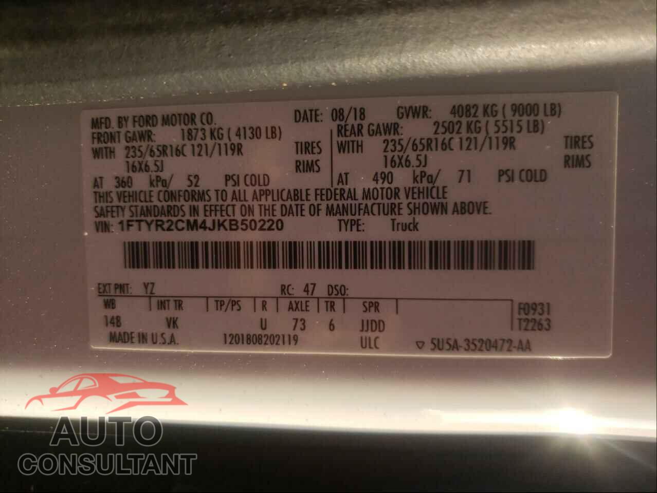 FORD TRANSIT CO 2018 - 1FTYR2CM4JKB50220
