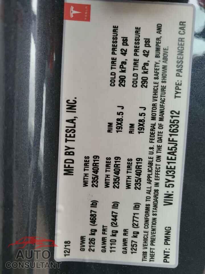 TESLA MODEL 3 2018 - 5YJ3E1EA5JF163512