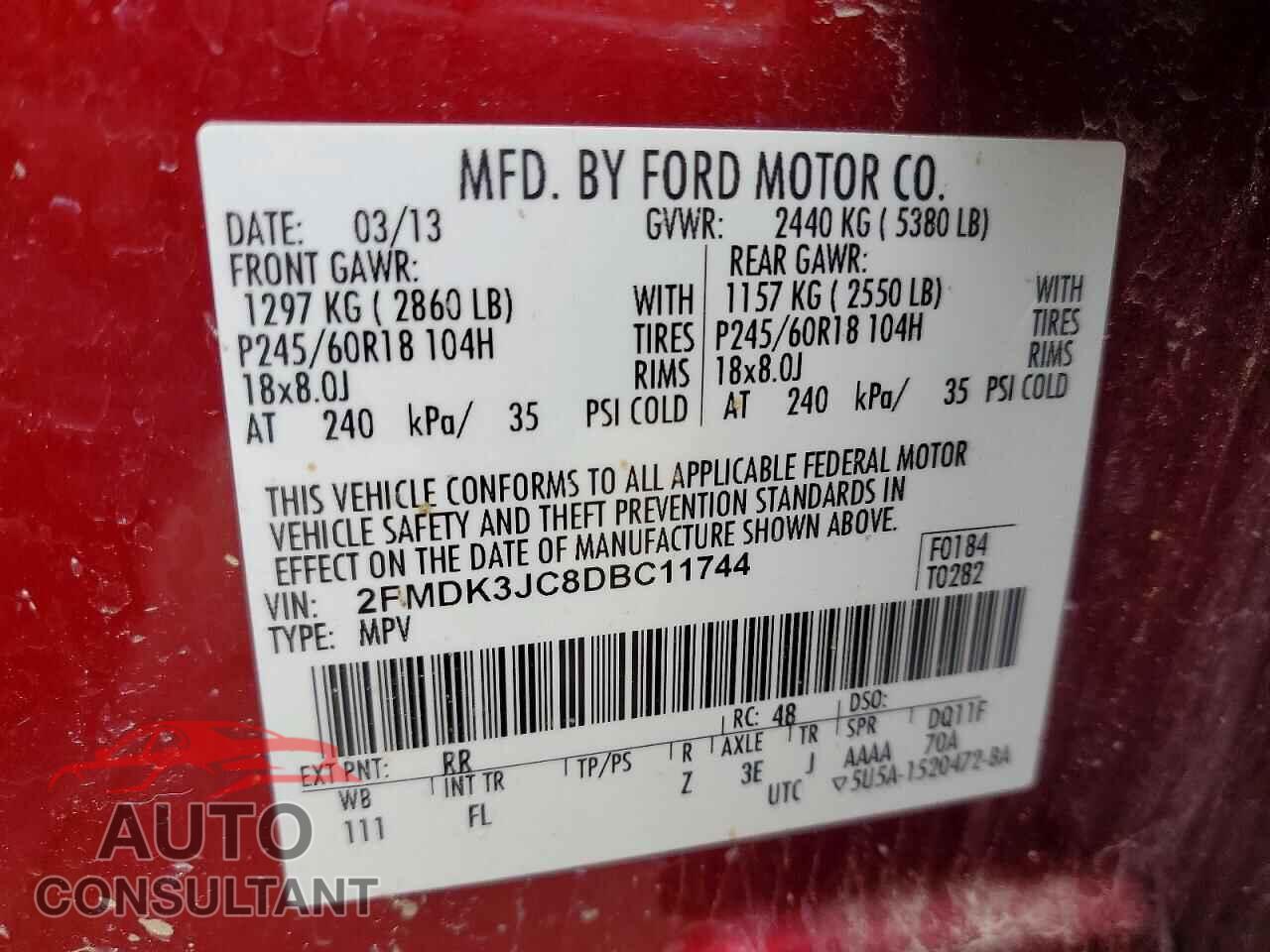FORD EDGE 2013 - 2FMDK3JC8DBC11744