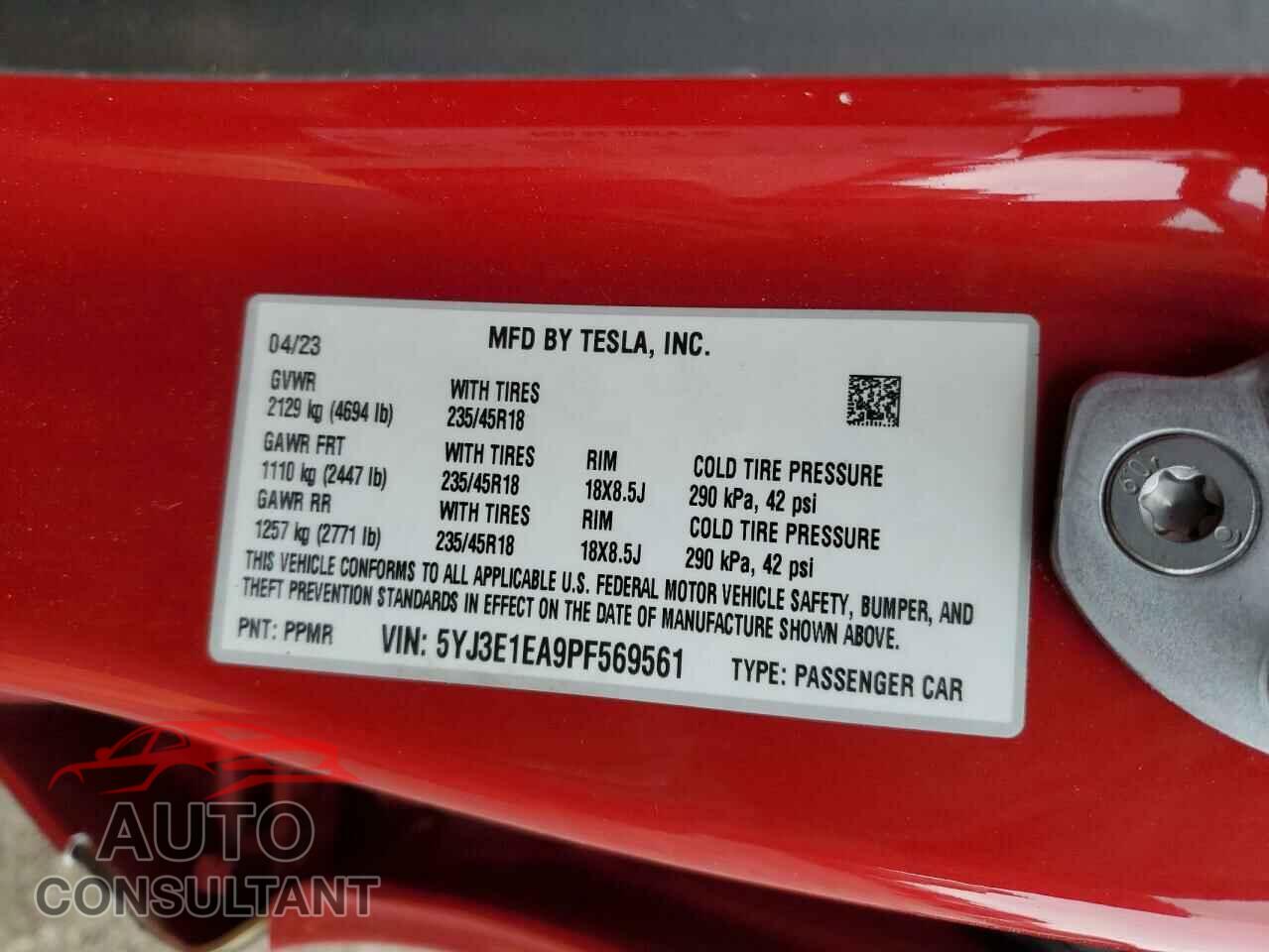 TESLA MODEL 3 2023 - 5YJ3E1EA9PF569561