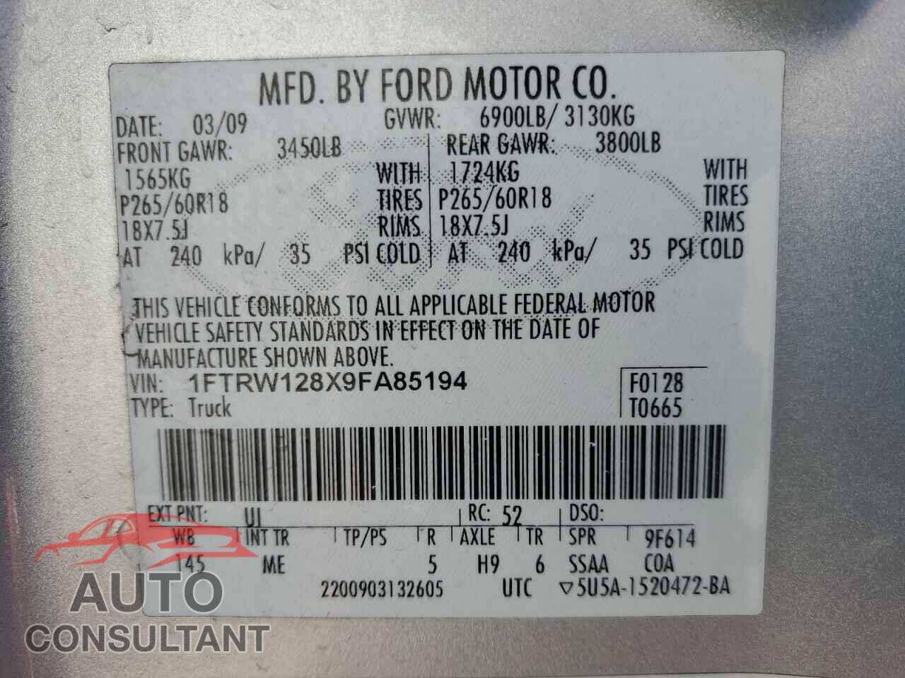 FORD F-150 2009 - 1FTRW128X9FA85194