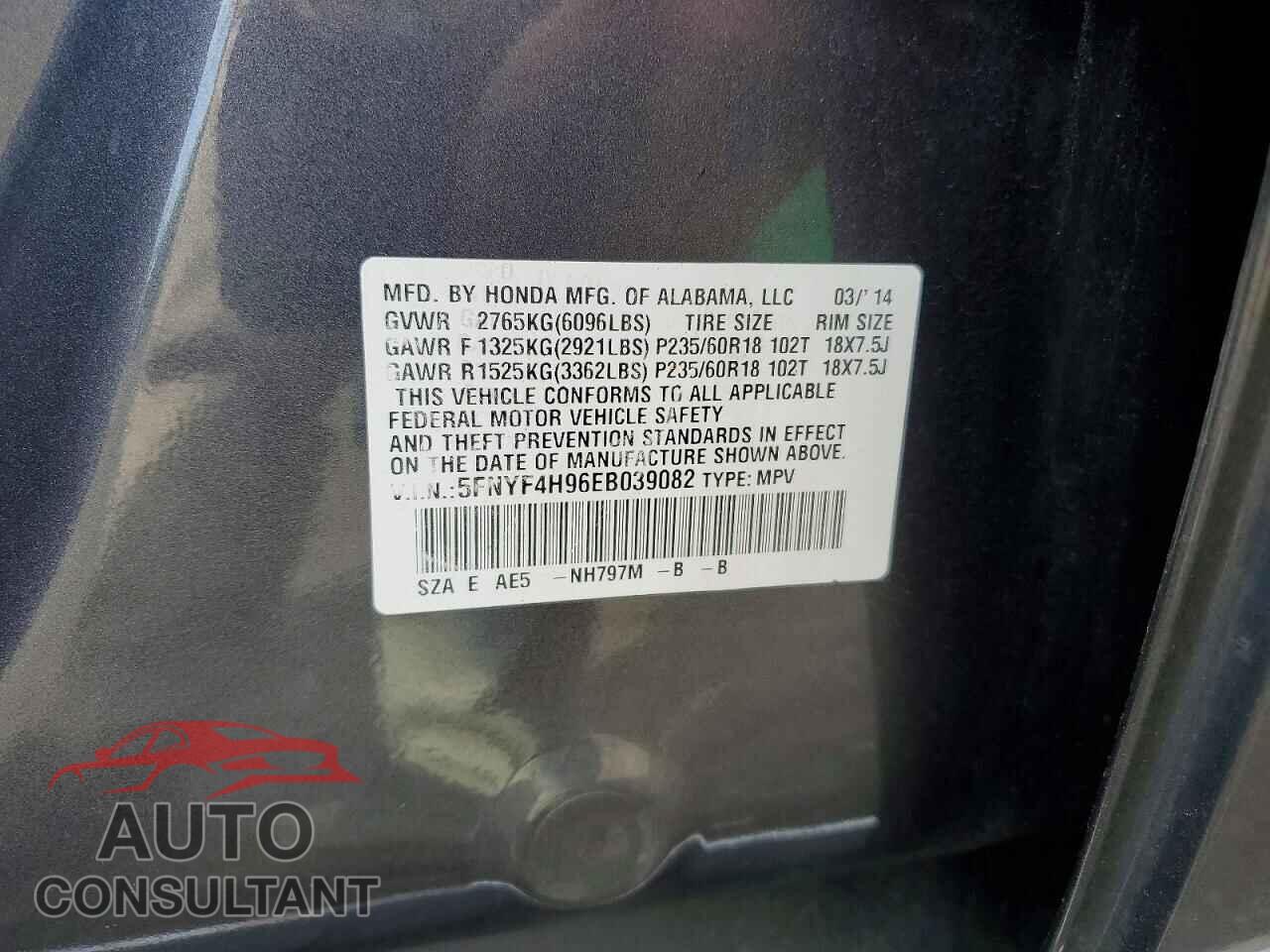 HONDA PILOT 2014 - 5FNYF4H96EB039082