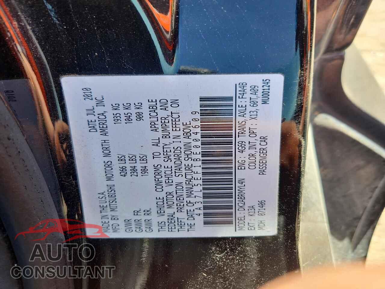 MITSUBISHI ECLIPSE 2011 - 4A37L5EF1BE004609