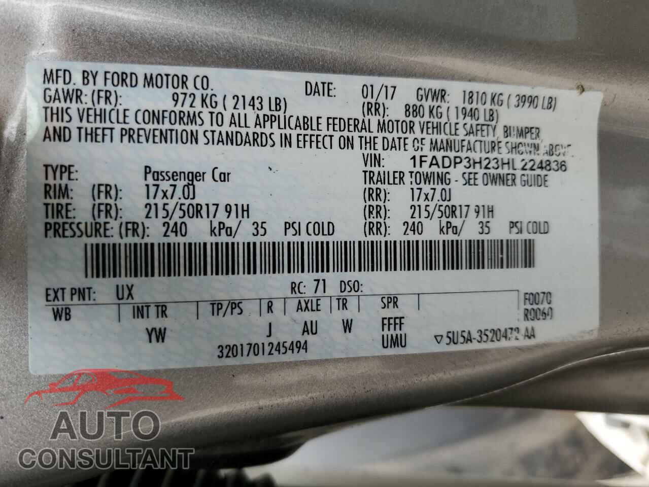 FORD FOCUS 2017 - 1FADP3H23HL224836
