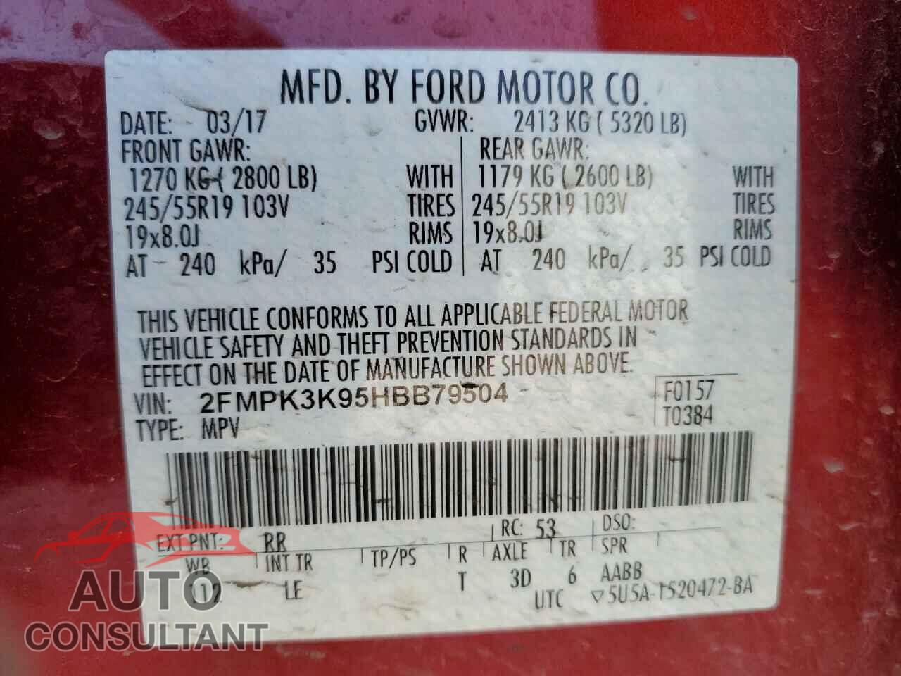 FORD EDGE 2017 - 2FMPK3K95HBB79504