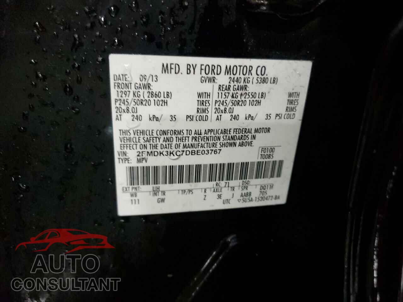 FORD EDGE 2013 - 2FMDK3KC7DBE03767