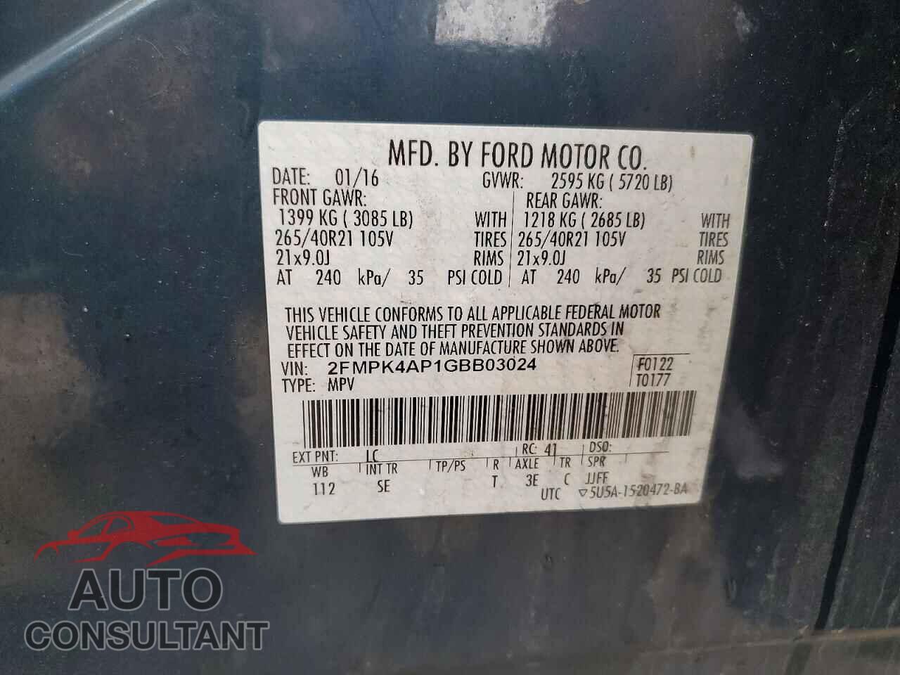 FORD EDGE 2016 - 2FMPK4AP1GBB03024