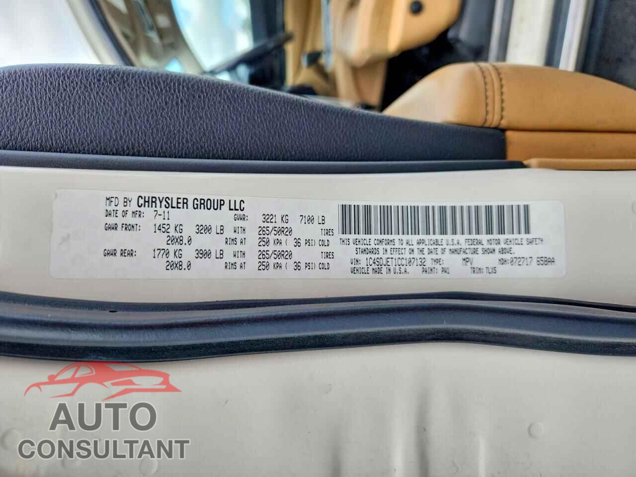 DODGE DURANGO 2012 - 1C4SDJET1CC107132