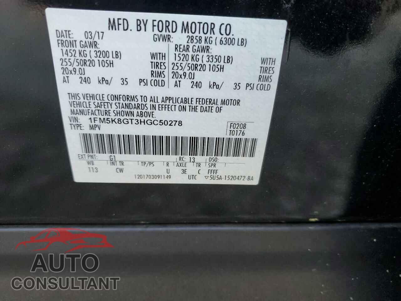 FORD EXPLORER 2017 - 1FM5K8GT3HGC50278