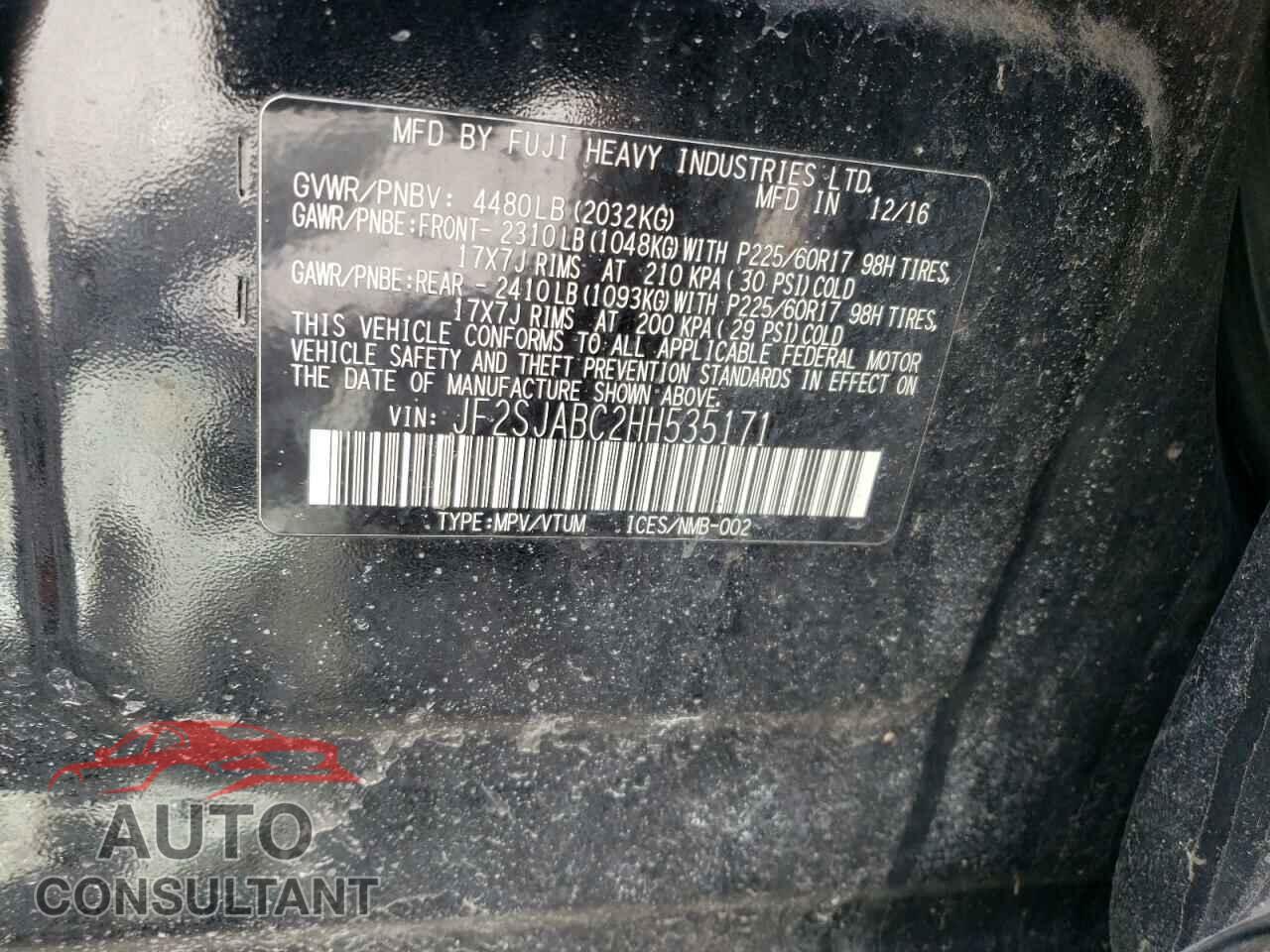 SUBARU FORESTER 2017 - JF2SJABC2HH535171