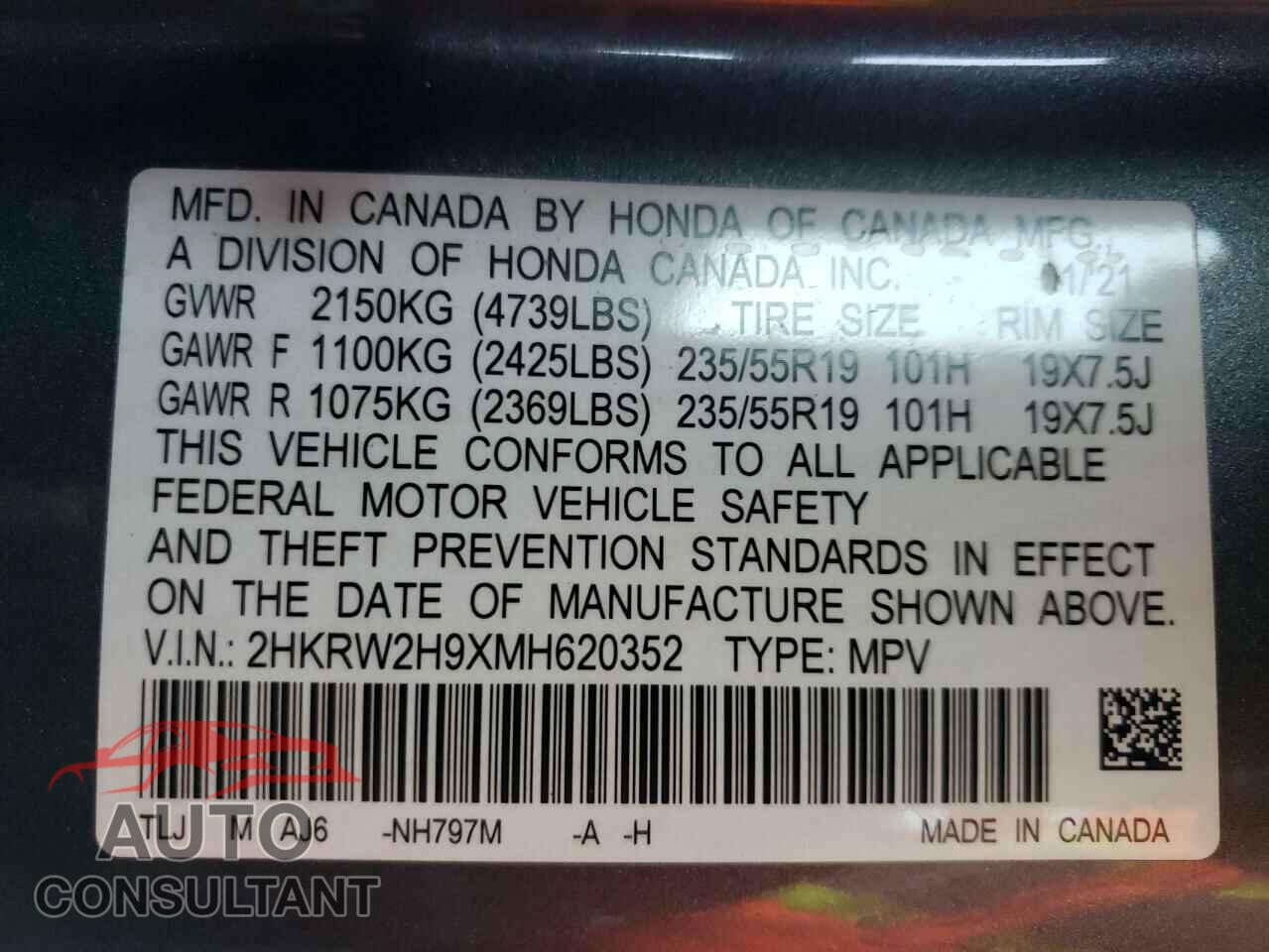 HONDA CRV 2021 - 2HKRW2H9XMH620352