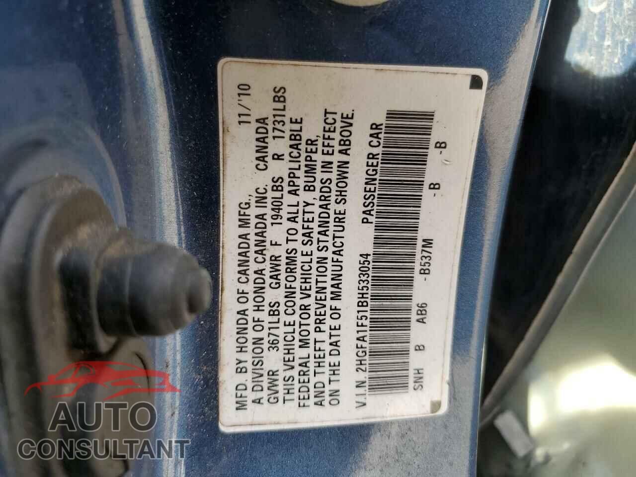 HONDA CIVIC 2011 - 2HGFA1F51BH533054