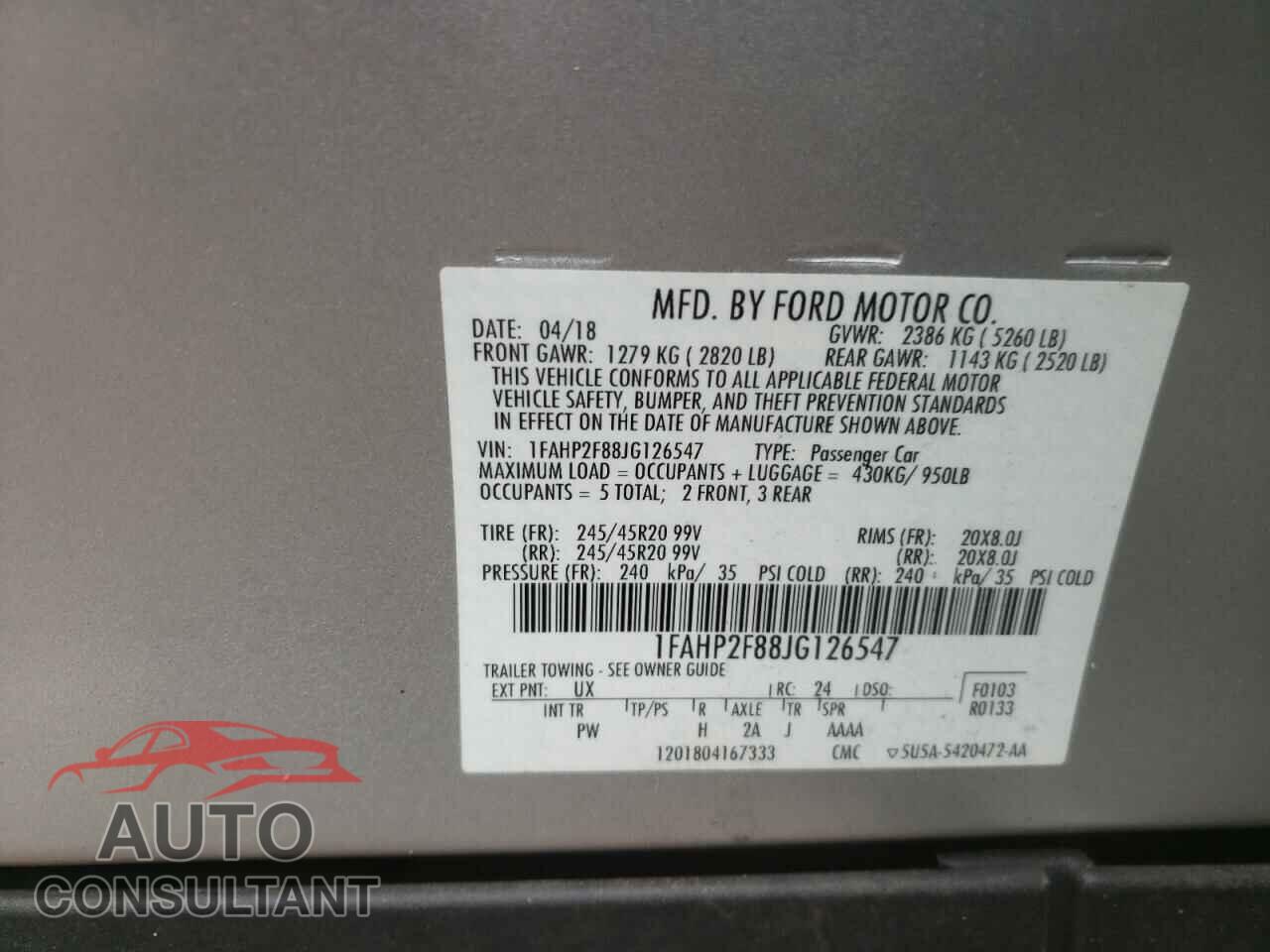 FORD TAURUS 2018 - 1FAHP2F88JG126547