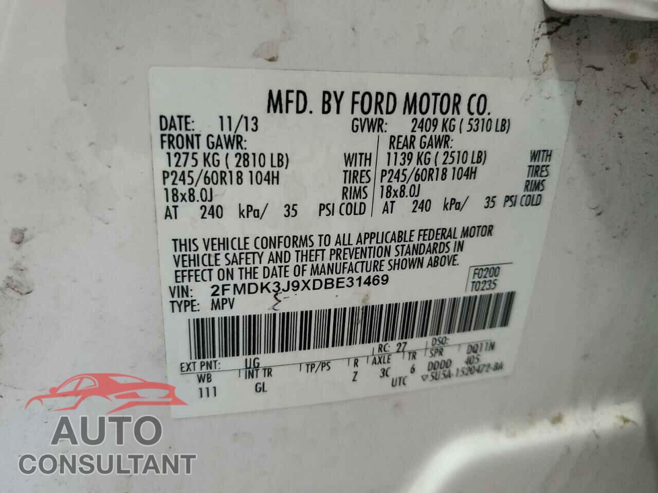 FORD EDGE 2013 - 2FMDK3J9XDBE31469