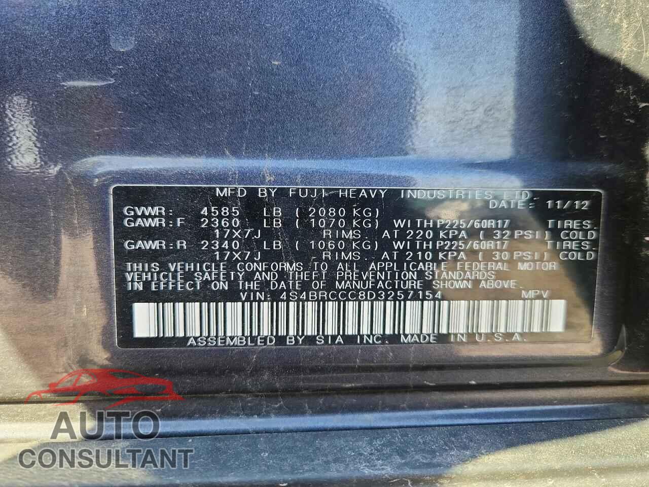 SUBARU OUTBACK 2013 - 4S4BRCCC8D3257154
