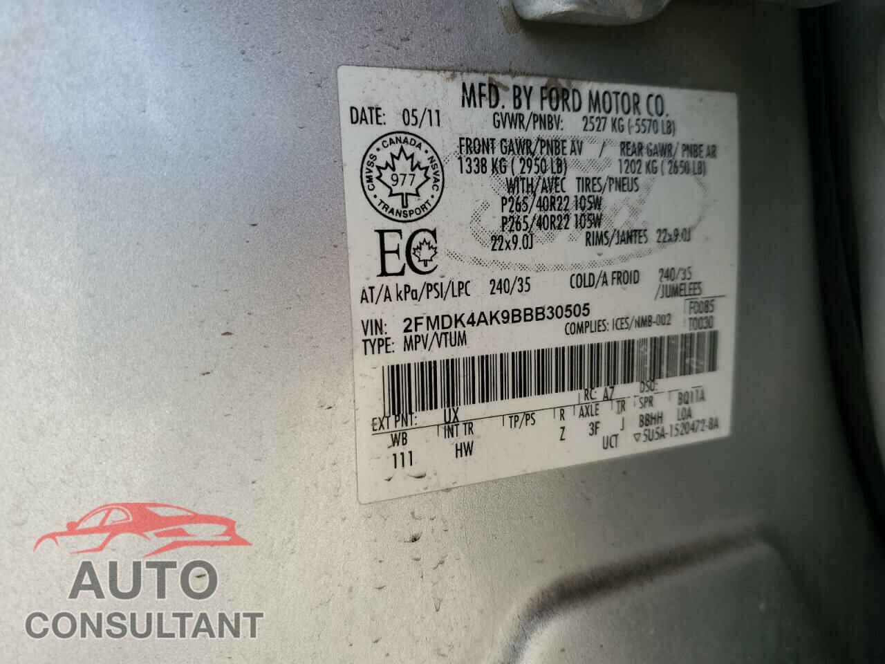 FORD EDGE 2011 - 2FMDK4AK9BBB30505