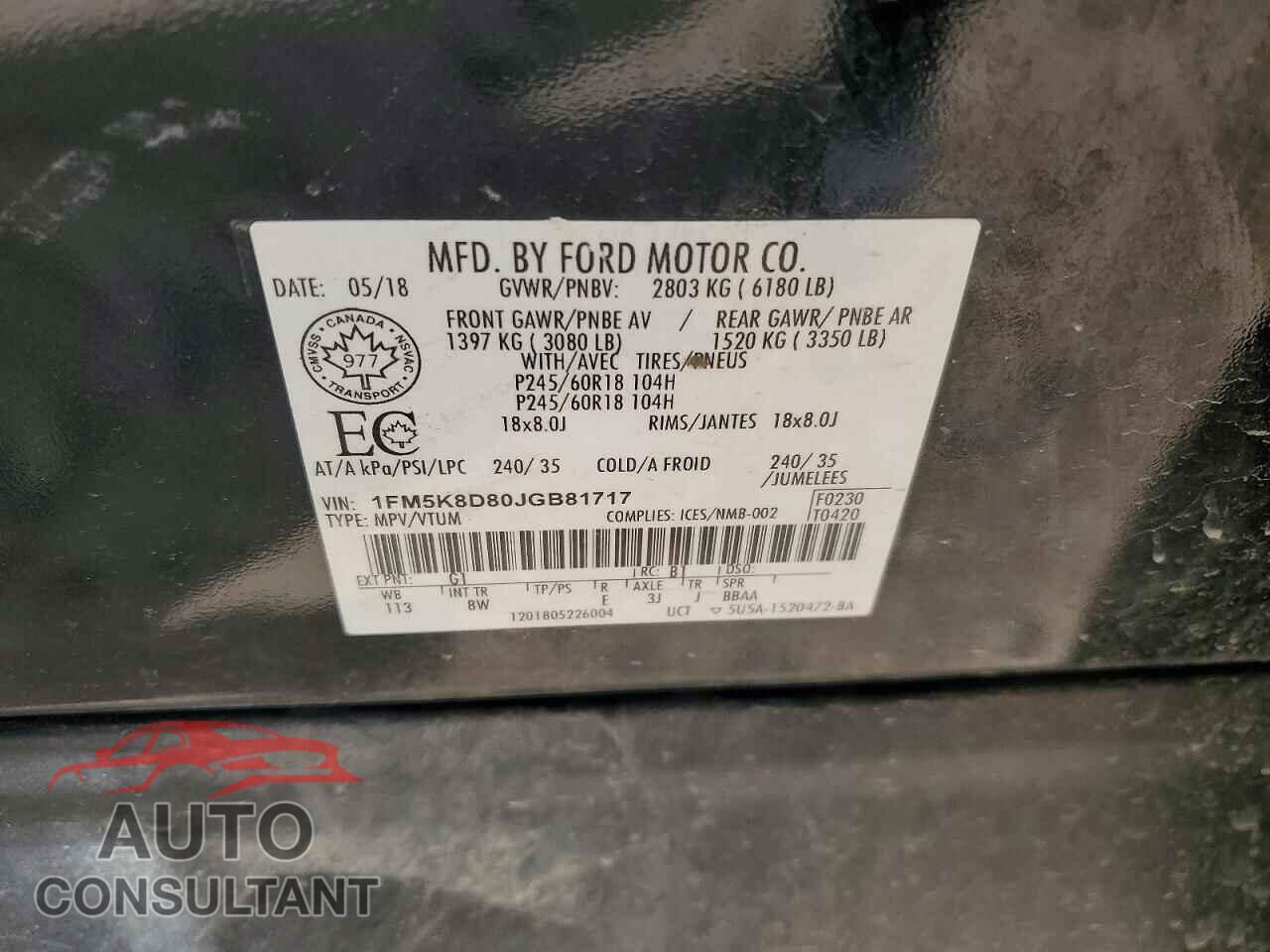 FORD EXPLORER 2018 - 1FM5K8D80JGB81717