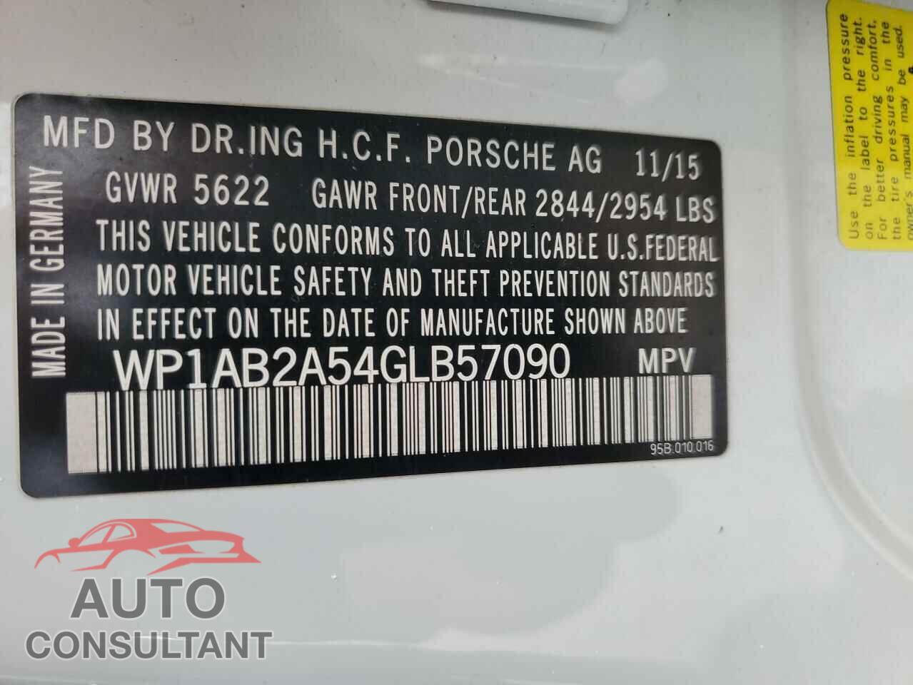 PORSCHE MACAN 2016 - WP1AB2A54GLB57090