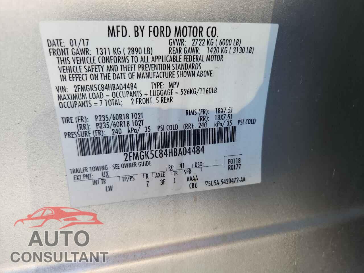 FORD FLEX 2017 - 2FMGK5C84HBA04484
