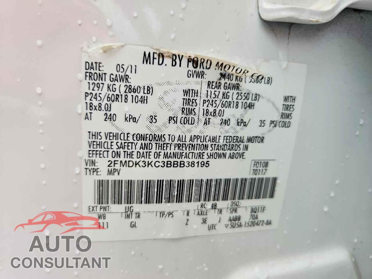FORD EDGE 2011 - 2FMDK3KC3BBB38195