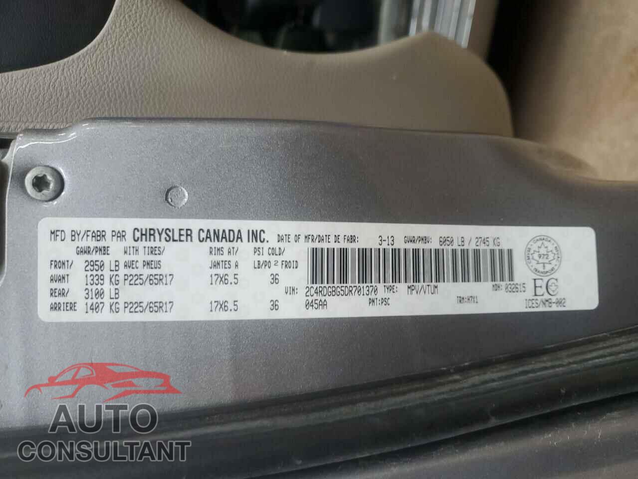 DODGE CARAVAN 2013 - 2C4RDGBG5DR701370