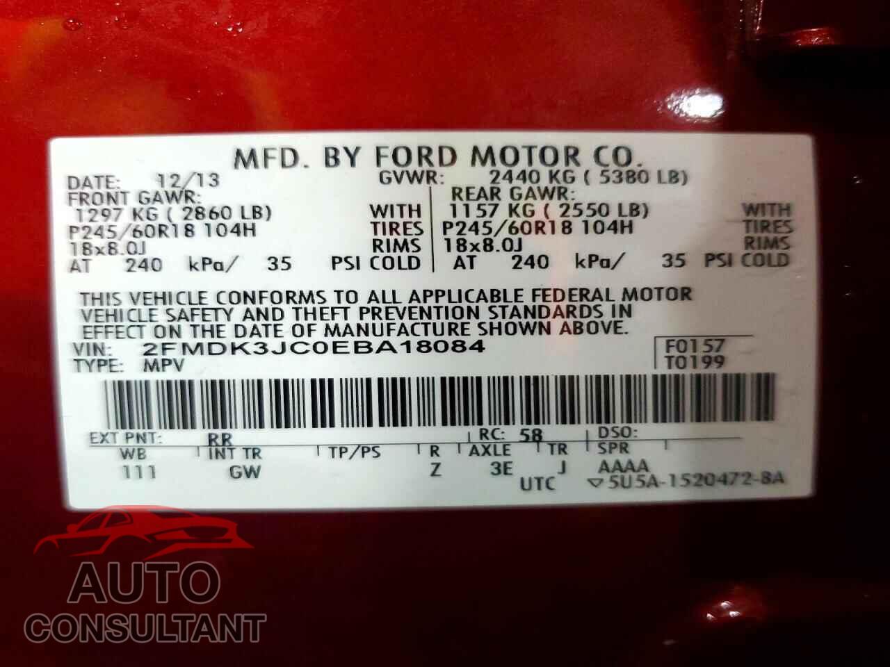 FORD EDGE 2014 - 2FMDK3JC0EBA18084