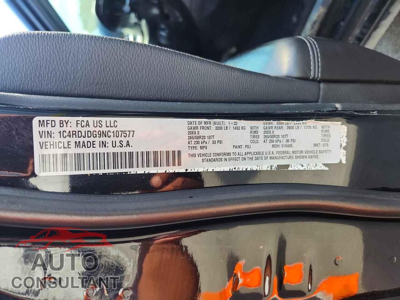 DODGE DURANGO 2022 - 1C4RDJDG9NC107577